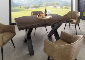 Baumtisch Akazie 140x90x77 grau lackiert / X-Beine anthrazit glänzend FREEFORM 5