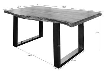 Baumtisch Akazie 140x90x77 natur lackiert / U-Beine anthrazit glänzend FREEFORM 5