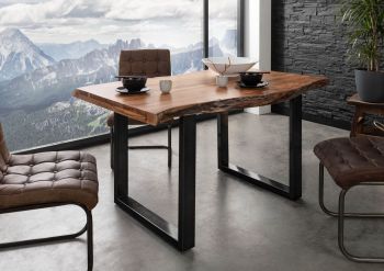 Baumtisch Akazie 140x90x77 natur lackiert / U-Beine anthrazit glänzend FREEFORM 5