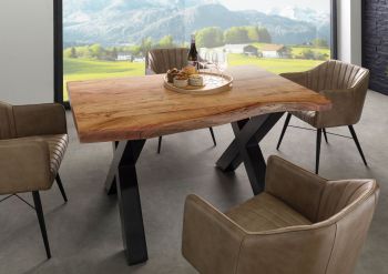 Baumtisch Akazie 160x90x77 Akazie natur lackiert / X-Beine anthrazit glänzend FREEFORM 5