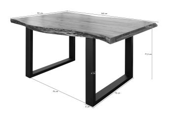 Baumtisch Akazie 140x90x77 natur lackiert / U-Beine anthrazit matt FREEFORM 5