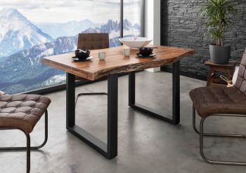 Baumtisch Akazie 140x90x77 natur lackiert / U-Beine anthrazit matt FREEFORM 5