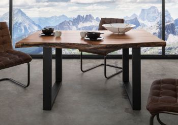 Baumtisch Akazie 140x90x77 natur lackiert / U-Beine anthrazit matt FREEFORM 5