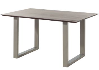 Esstisch Akazie 140x90 braun lackiert / U-Beine silber matt SWISS EDGE