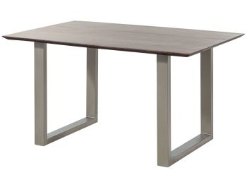 Esstisch Akazie 140x90 braun lackiert / U-Beine silber matt SWISS EDGE
