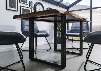 Baumtisch Sheesham 140x90x77 grau gebeizt / U-Beine anthrazit glänzend FREEFORM 5