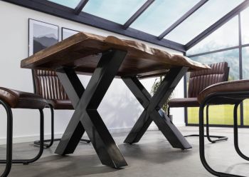 Baumtisch Sheesham 140x90x77 grau gebeizt / X-Beine anthrazit glänzend FREEFORM 5