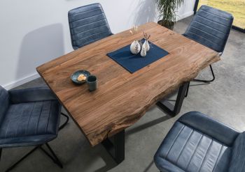 Baumtisch Sheesham 160x90x77 grau gebeizt / U-Beine anthrazit matt FREEFORM 5