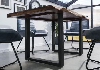 Baumtisch Sheesham 160x90x77 grau gebeizt / U-Beine anthrazit matt FREEFORM 5