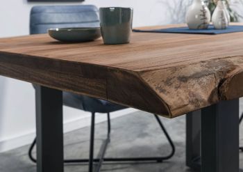Baumtisch Sheesham 160x90x77 grau gebeizt / U-Beine anthrazit matt FREEFORM 5