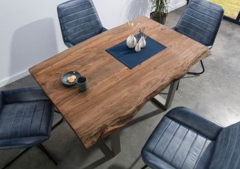 Baumtisch Sheesham 160x90x77 grau gebeizt / U-Beine silber matt FREEFORM 5