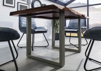Baumtisch Sheesham 160x90x77 grau gebeizt / U-Beine silber matt FREEFORM 5