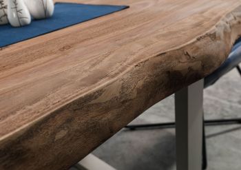 Baumtisch Sheesham 160x90x77 grau gebeizt / U-Beine silber matt FREEFORM 5