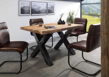 Baumtisch Sheesham 160x90x77 natur sandgestrahlt / X-Beine anthrazit glänzend FREEFORM 5