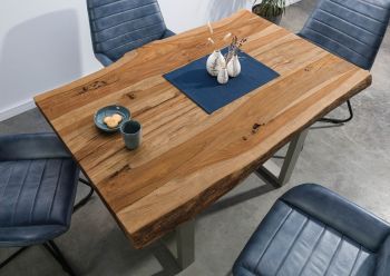 Baumtisch Sheesham 140x90x77 natur sandgestrahlt /U-Beine silber matt FREEFORM 5