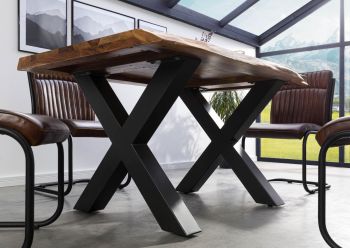 Baumtisch Sheesham 140x90x77 natur gebeizt / X-Beine anthrazit matt FREEFORM 5