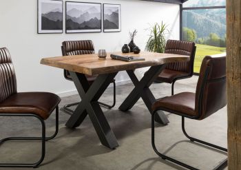Baumtisch Mango 160x90x77 natur lackiert / X-Beine anthrazit matt FREEFORM 5