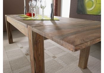 Esstisch mit Ansteckplatten Sheesham 180-220/260x90x76 grau geölt NATURE GREY #305