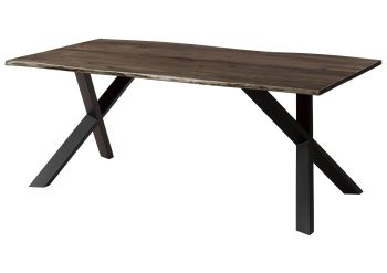 Baumtisch Akazie 180x90x75 grau lackiert / ausgestellte X-Beine anthrazit matt FREEFORM 3