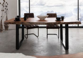 Baumtisch Akazie 160x90x77 natur lackiert / U-Beine anthrazit glänzend FREEFORM 5