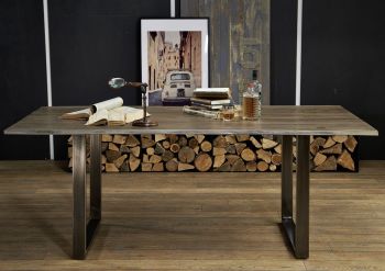 Baumtisch Sheesham 180x90x78 smoked oak lackiert Plattenstärke 2,5cm FREEFORM #0101