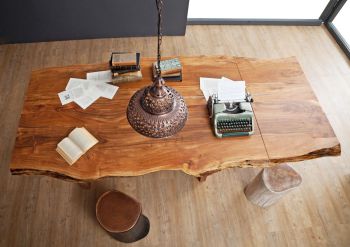 Baumtisch mit Ansteckplatte Akazie 180-240x110x78cm walnuss lackiert FREEFORM #200