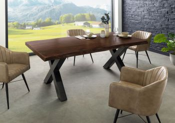 Baumtisch Akazie 180x90x77 braun lackiert / X-Beine anthrazit glänzend FREEFORM 5