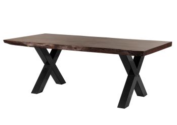 Baumtisch Akazie 180x90x77 braun lackiert / X-Beine anthrazit glänzend FREEFORM 5