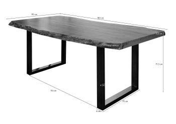 Baumtisch Akazie 180x90x77 natur lackiert / U-Beine anthrazit glänzend FREEFORM 5