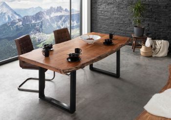 Baumtisch Akazie 180x90x77 natur lackiert / U-Beine anthrazit glänzend FREEFORM 5