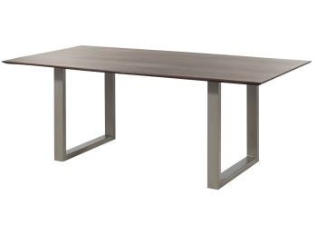 Esstisch Akazie 180x90 braun lackiert / U-Beine silber matt SWISS EDGE