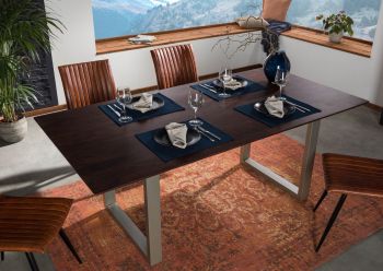 Esstisch Akazie 180x90 braun lackiert / U-Beine silber matt SWISS EDGE