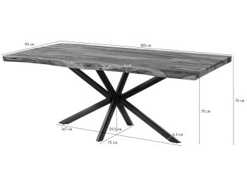 Baumtisch Sheesham 180x90x76 natur gebeizt / Kreuzgestell anthrazit matt FREEFORM 5