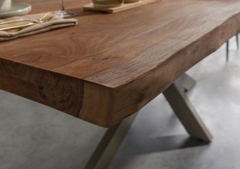 Baumtisch Sheesham 260x100x77 grau gebeizt / Kreuzgestell silber matt FREEFORM 5