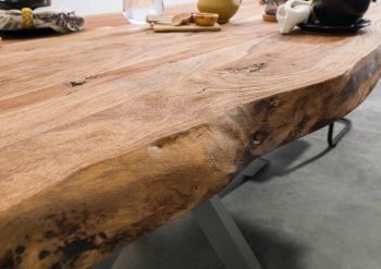 Baumtisch Sheesham 220x100x77 natur sandgestrahlt / Kreuzgestell silber matt FREEFORM 5