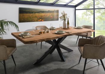 Baumtisch Sheesham 180x90x77 natur gebeizt / Kreuzgestell anthrazit glänzend FREEFORM 5