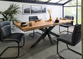 Baumtisch Mango 180x90x77 natur lackiert / Kreuzgestell anthrazit glänzend FREEFORM 5