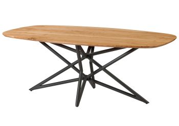 Esstisch Akazie 240x100x76 natur lackiert / Sterngestell schwarz
