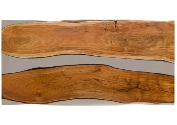 Esstisch Akazie mit Epoxidharz 200x100x76 natur lackiert / Epoxid grau Baumkanten-Optik EPOXY Unikat #4