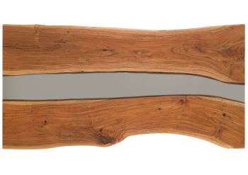 Esstisch Akazie mit Epoxidharz 200x100x76 natur lackiert / Epoxid grau echte Baumkante EPOXY Unikat #4
