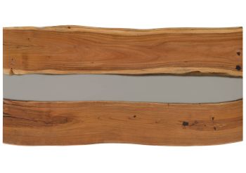 Esstisch Akazie mit Epoxidharz 200x100x76 natur lackiert / Epoxid grau echte Baumkante EPOXY Unikat #7
