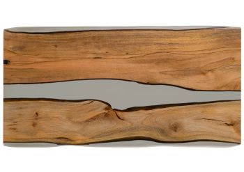 Esstisch Mango mit Epoxidharz 200x100x76 natur lackiert / Epoxid grau Baumkanten-Optik EPOXY Unikat #4