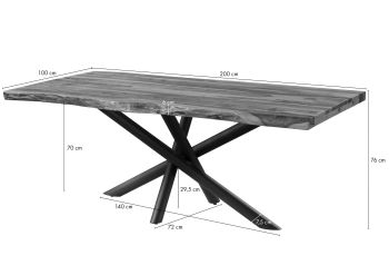 Baumtisch Sheesham 200x100x76 grau gebeizt / Mikado-Beine anthrazit matt FREEFORM 5