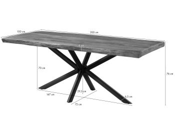 Baumtisch Mango 200x100x76 natur lackiert / Kreuzgestell anthrazit matt FREEFORM 5
