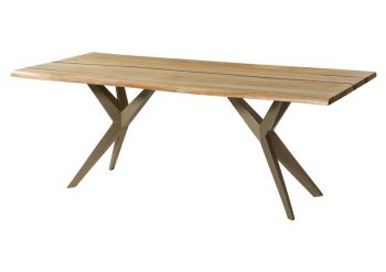 Baumtisch Mango 200x100x76 natur lackiert / Epoxid schwarz, Sterngestell silber matt EPOXY