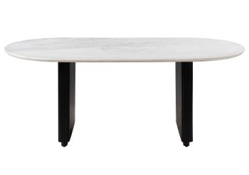 Esstisch oval Mango 180x90x76 schwarz lackiert / Marmor weiß BARCELONA #137
