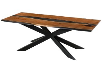 Esstisch Akazie mit Epoxidharz 220x100x76 natur lackiert / Epoxid grau Baumkanten-Optik EPOXY Unikat #2