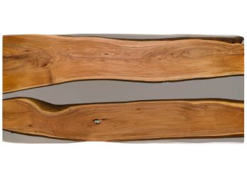 Esstisch Akazie mit Epoxidharz 220x100x76 natur lackiert / Epoxid grau Baumkanten-Optik EPOXY Unikat #3