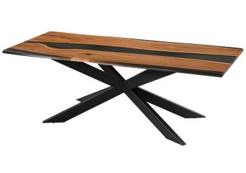 Esstisch Akazie mit Epoxidharz 220x100x76 natur lackiert / Epoxid grau Baumkanten-Optik EPOXY Unikat #3