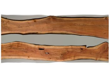 Esstisch Akazie mit Epoxidharz 220x100x76 natur lackiert / Epoxid grau Baumkanten-Optik EPOXY Unikat #5